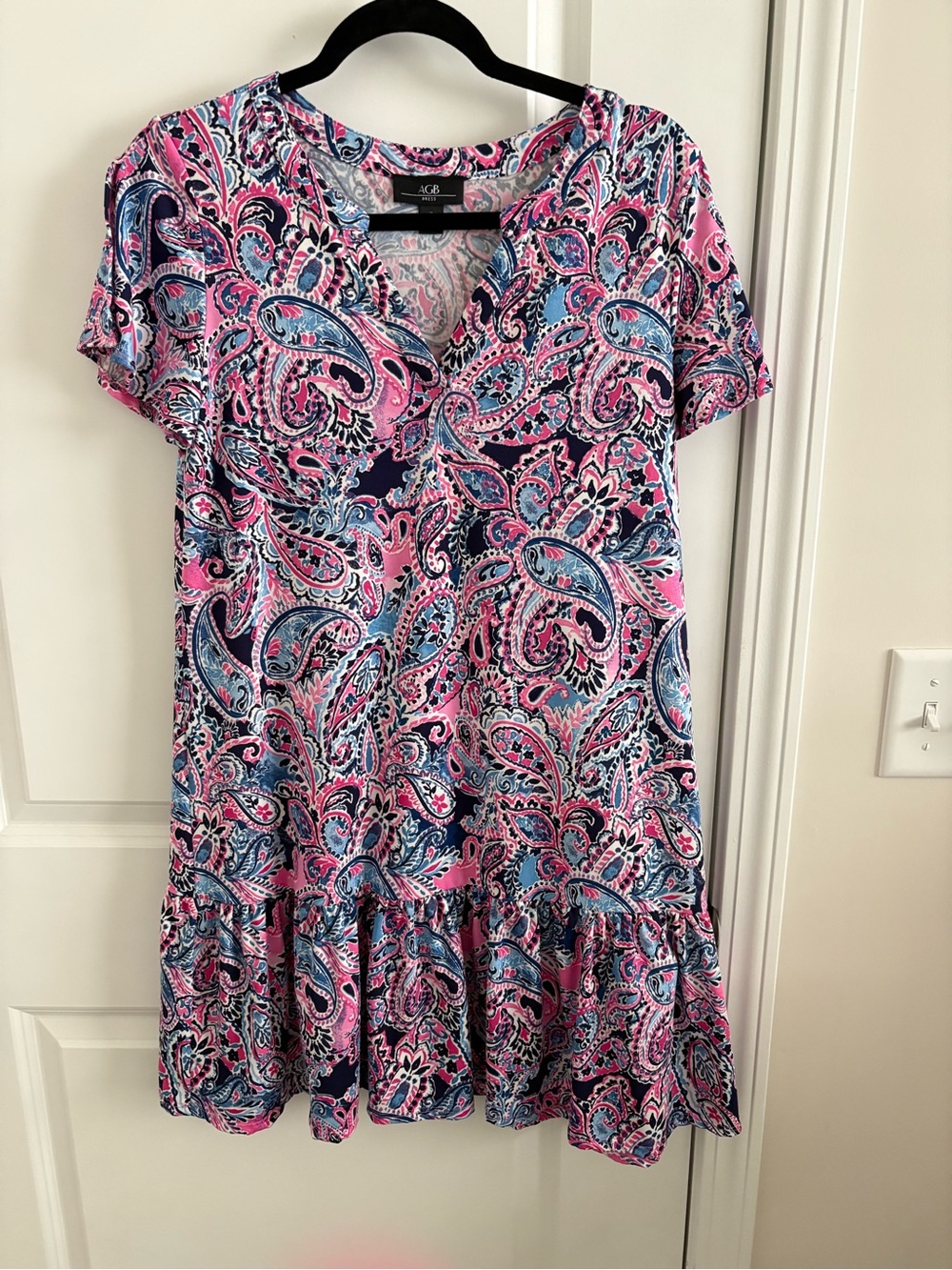 AGB Pink Navy Paisley Short Sleeve Dress